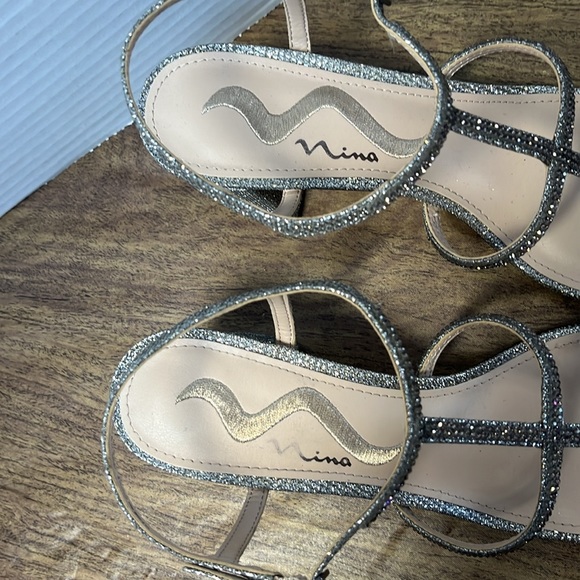 Nina Block Heel Evening Sandals Silver Strap Sandals Heels Size 6.5 - Picture 15 of 15